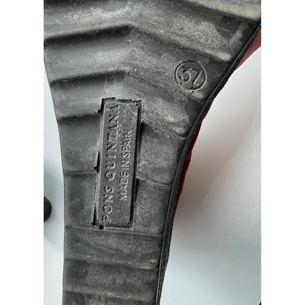 Pons Quintana Wedge‎ Ankle Boots Womens 37 Red Excellent Suede Monk Strap Spain